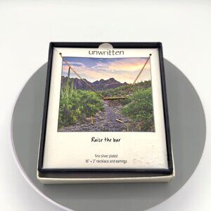 Raise the Bar Gold-tone Fine Silver Plated Necklace Earrings Set 16" Unwritten